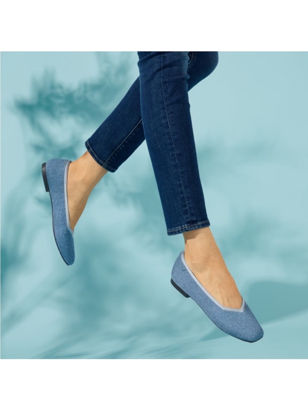 Vivaia Margot Square-Toe Flats in Denim Blue